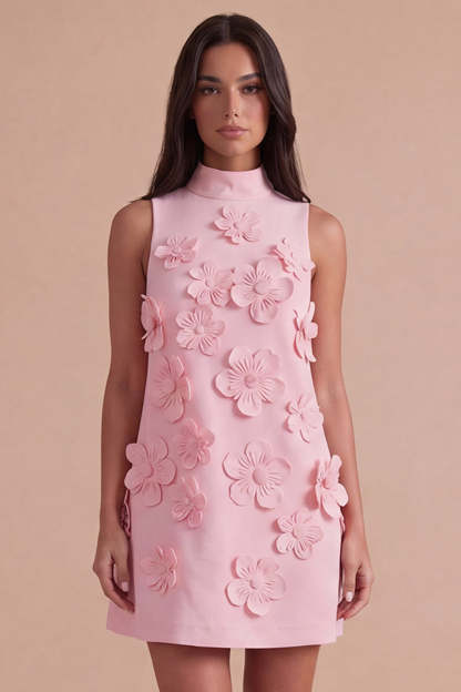 A Line Hot Pink Floral Appliqued Short Homecoming Dress