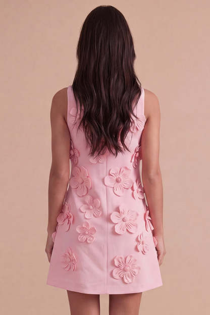 A Line Hot Pink Floral Appliqued Short Homecoming Dress