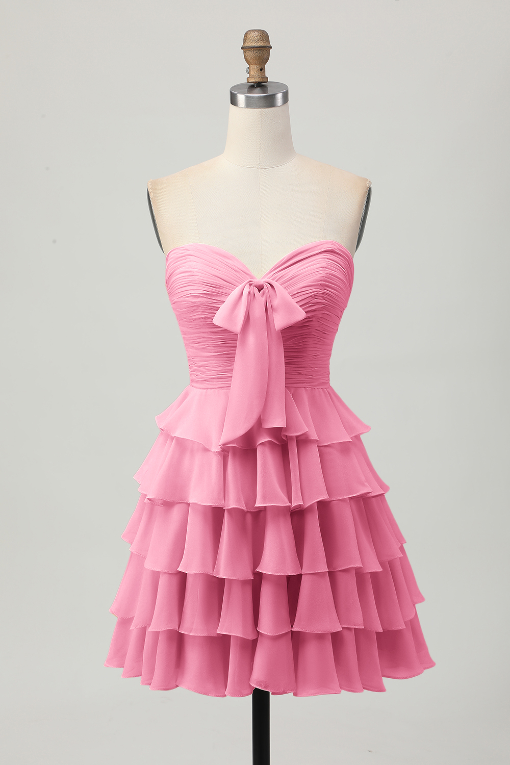 Short Light Yellow Sweetheart Ruffled A Line Tiered Homecoming Dress with Bow