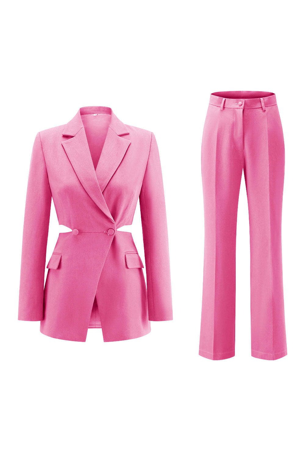 Grey Blue 2 Piece Notched Lapel Cut Out Women Prom Suits