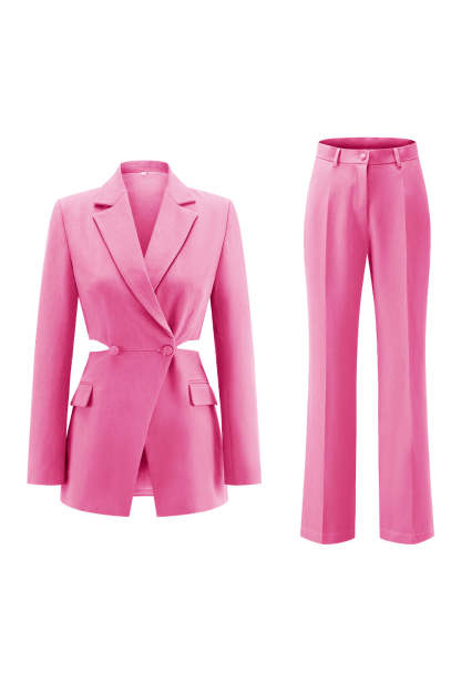 Grey Blue 2 Piece Notched Lapel Cut Out Women Prom Suits