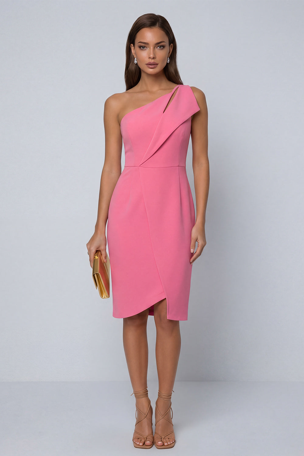 Black Sheath One Shoulder Sleeveless Midi Work Dress with Slit