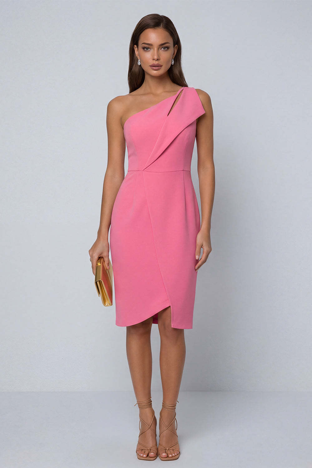 Black Sheath One Shoulder Sleeveless Midi Work Dress with Slit