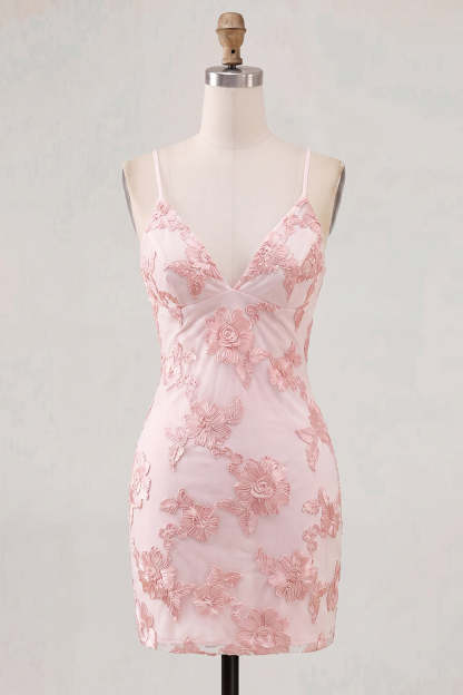 Fuchsia Floral Bodycon Short Homecoming Dress