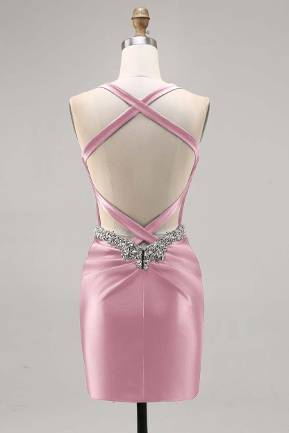 Dark Green Corset Satin Short Tight Sparkly Homecoming Dress with Beading