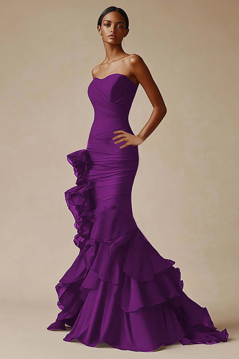 Elegant Sweetheart Mermaid Ruffled Long Black Tie Dress