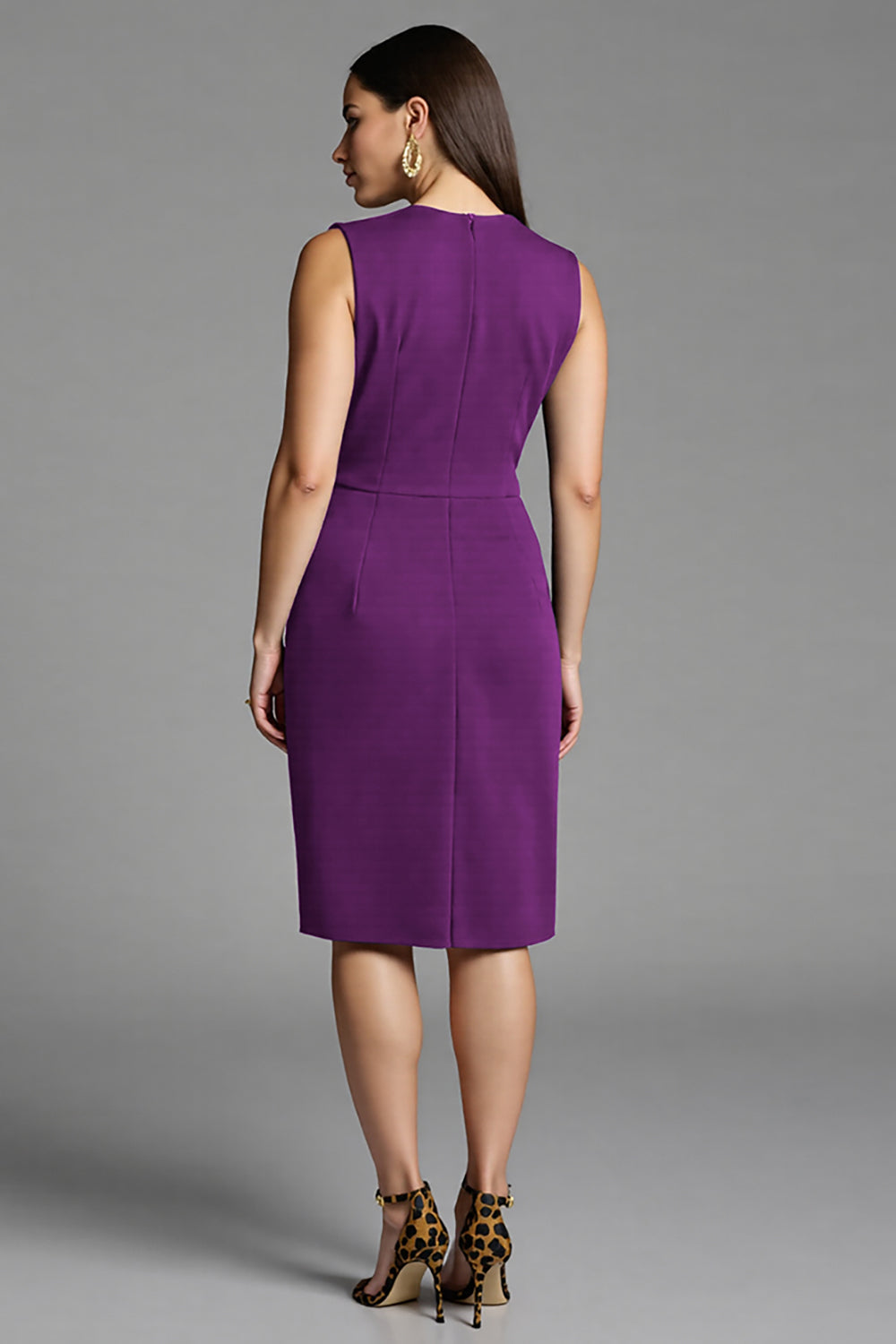 Navy Satin Bodycon V-Neck Midi Work Dress with Sash