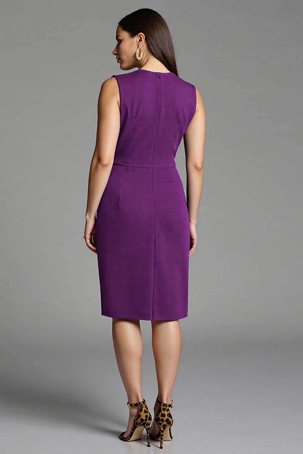 Navy Satin Bodycon V-Neck Midi Work Dress with Sash