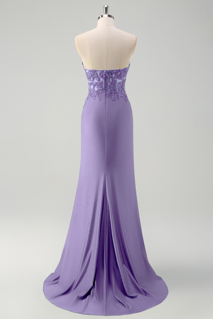 Green Mermaid Applique Sweetheart V-Neck Prom Dress with Slit