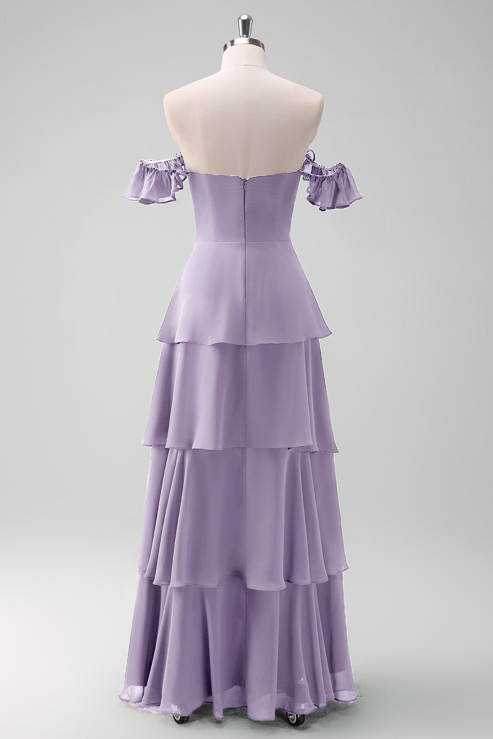 Eucalyptus Off the Shoulder Tiered Chiffon Bridesmaid Dress