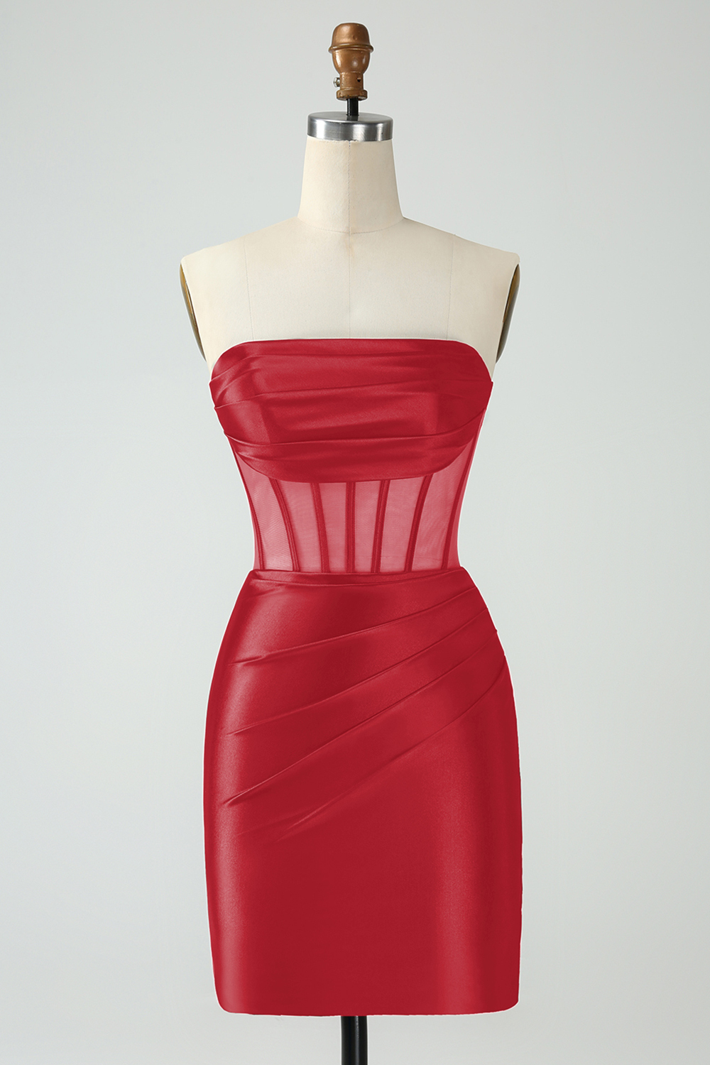Dark Green Strapless Pleated Bodycon Mini Homecoming Dress