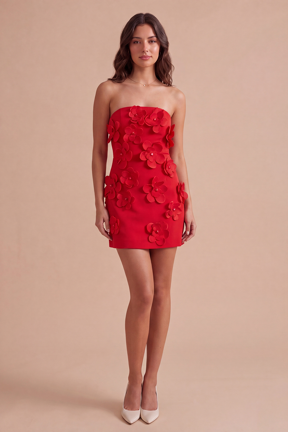 Hot Pink Floral Bodycon Strapless Short Homecoming Dress