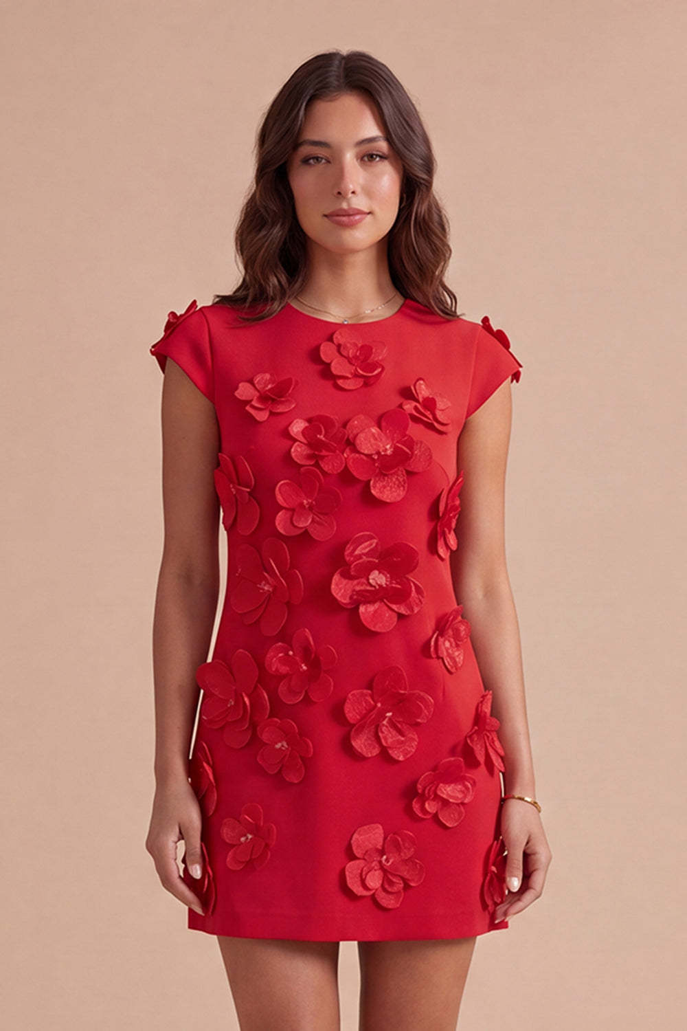 Yellow Floral Cap Sleeves Appliqued Short Homecoming Dress