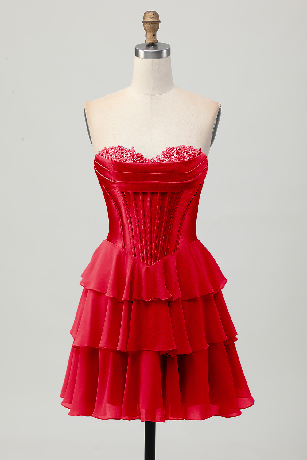 Yellow Sweetheart Corset Short Tiered Homecoming Dress with Appliques