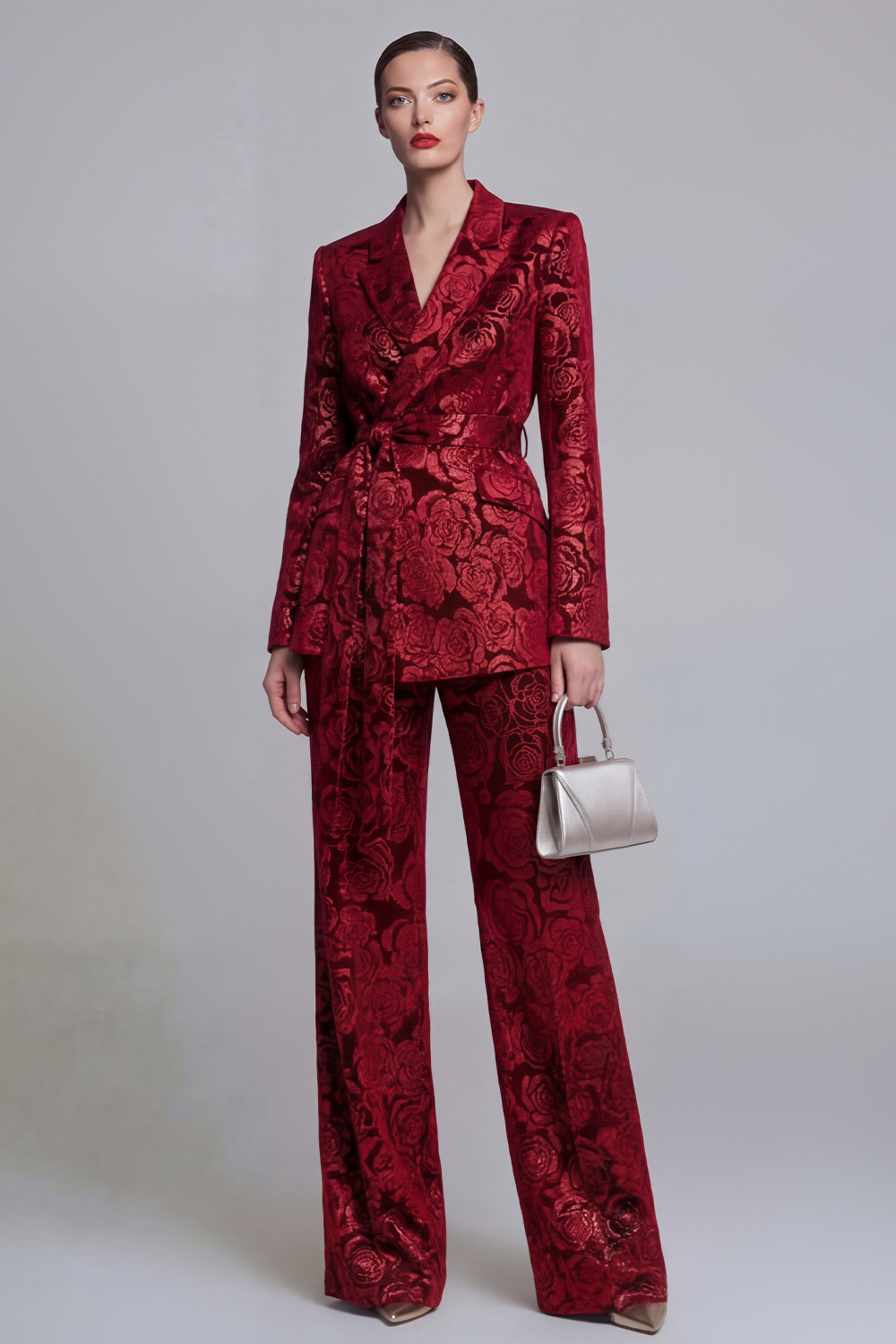 2 Piece Peak Lapel Floral Dark Green Long Sleeves Business Suits