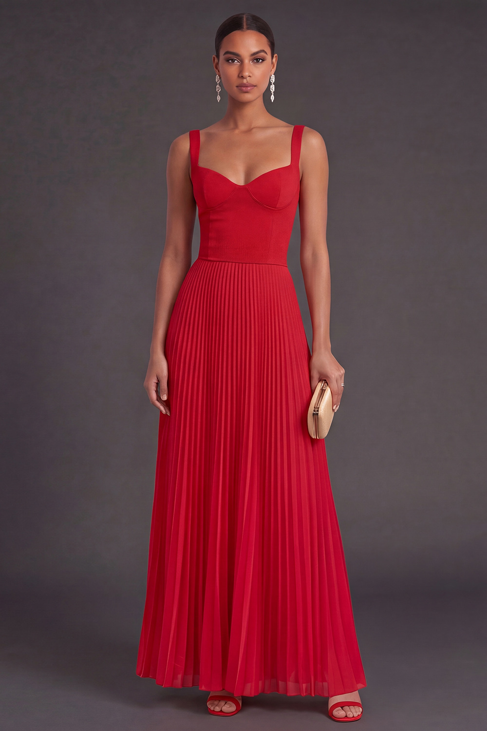 Orange and Fuchsia A Line Pleated Long Formal Dress