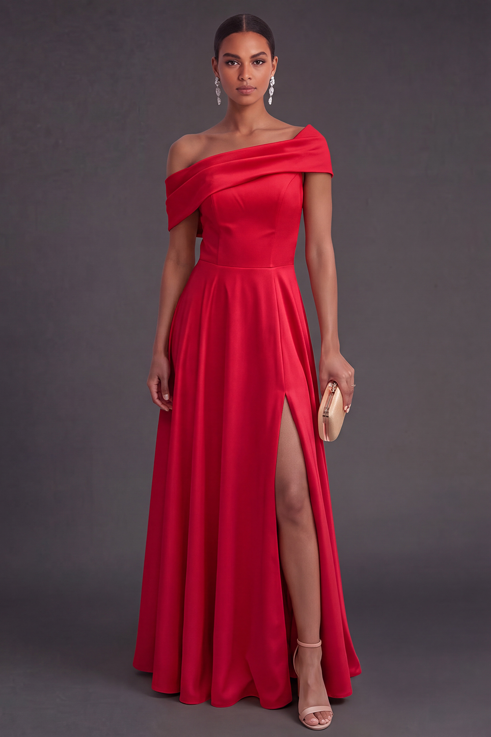Yellow Off the Shoulder A Line Long Wedding Guest Dress with Slit