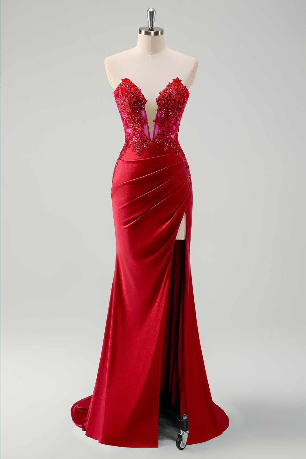 Green Mermaid Applique Sweetheart V-Neck Prom Dress with Slit