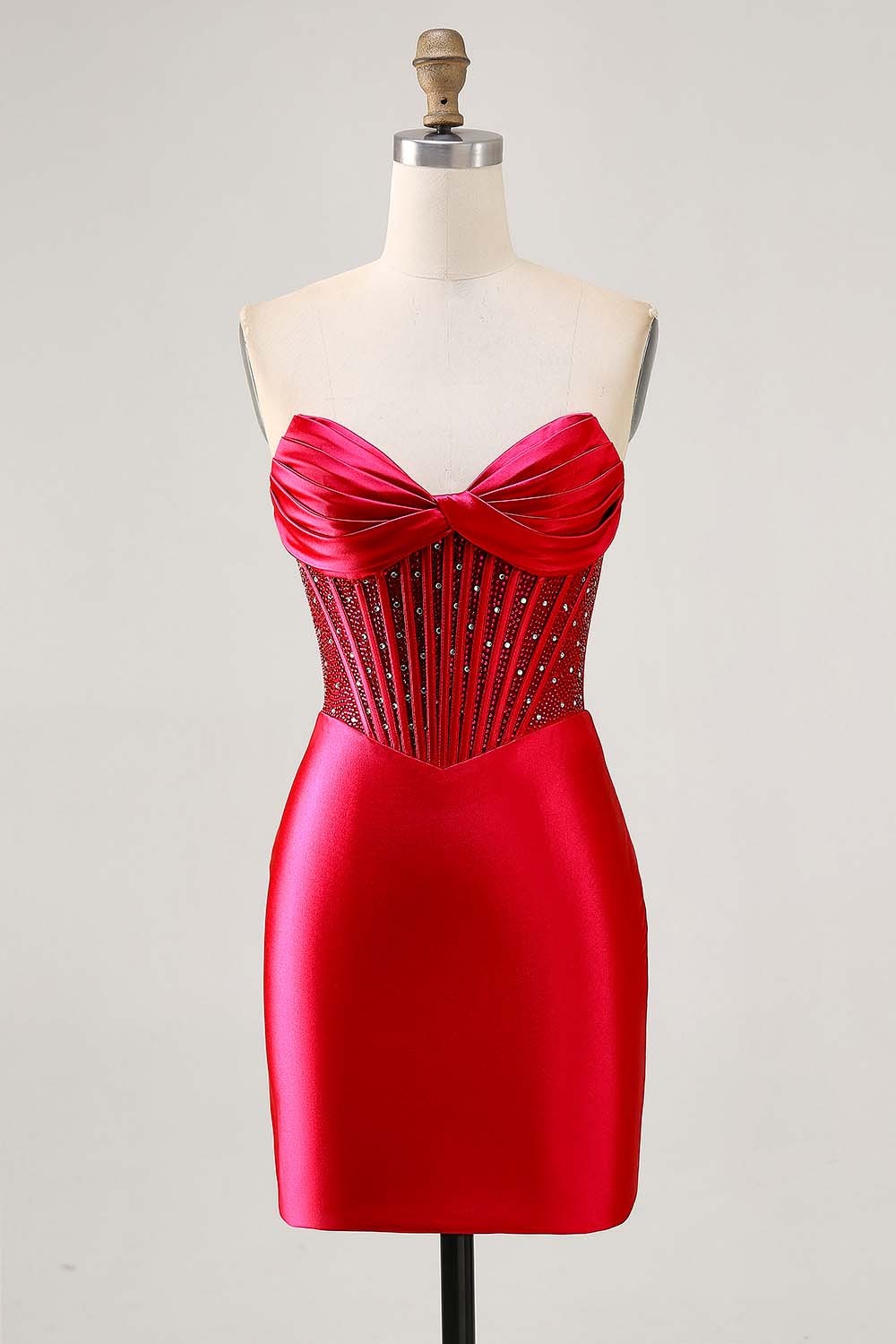 Sparkly Fuchsia Tight Corset Strapless Mini Satin Homecoming Dress