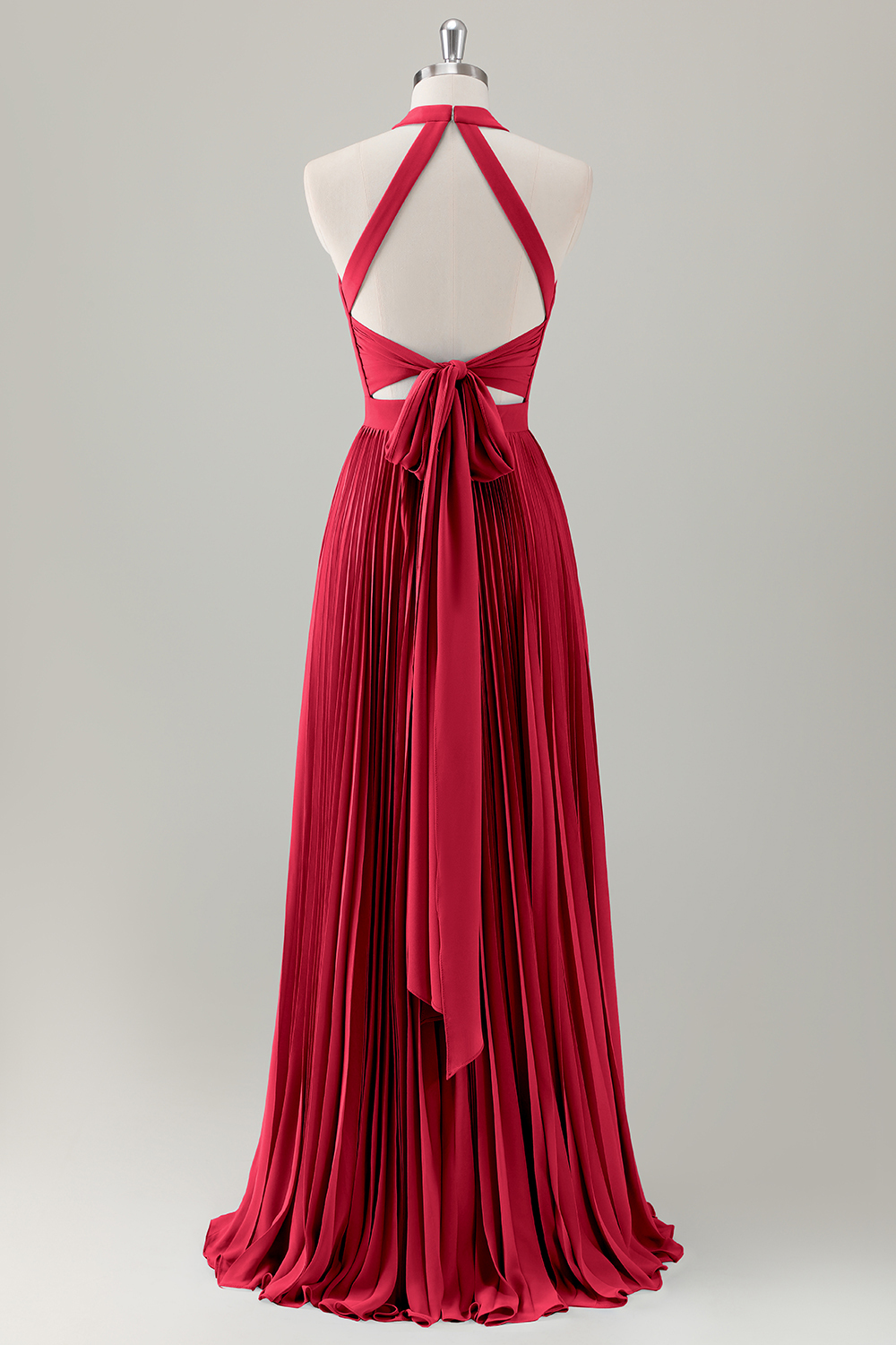 Grey Blue A-Line Halter Long Bridesmaid Dress with Slit