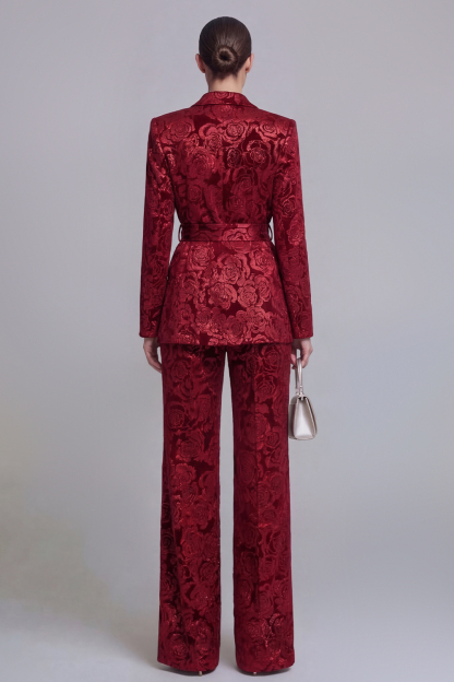 2 Piece Peak Lapel Floral Dark Green Long Sleeves Business Suits