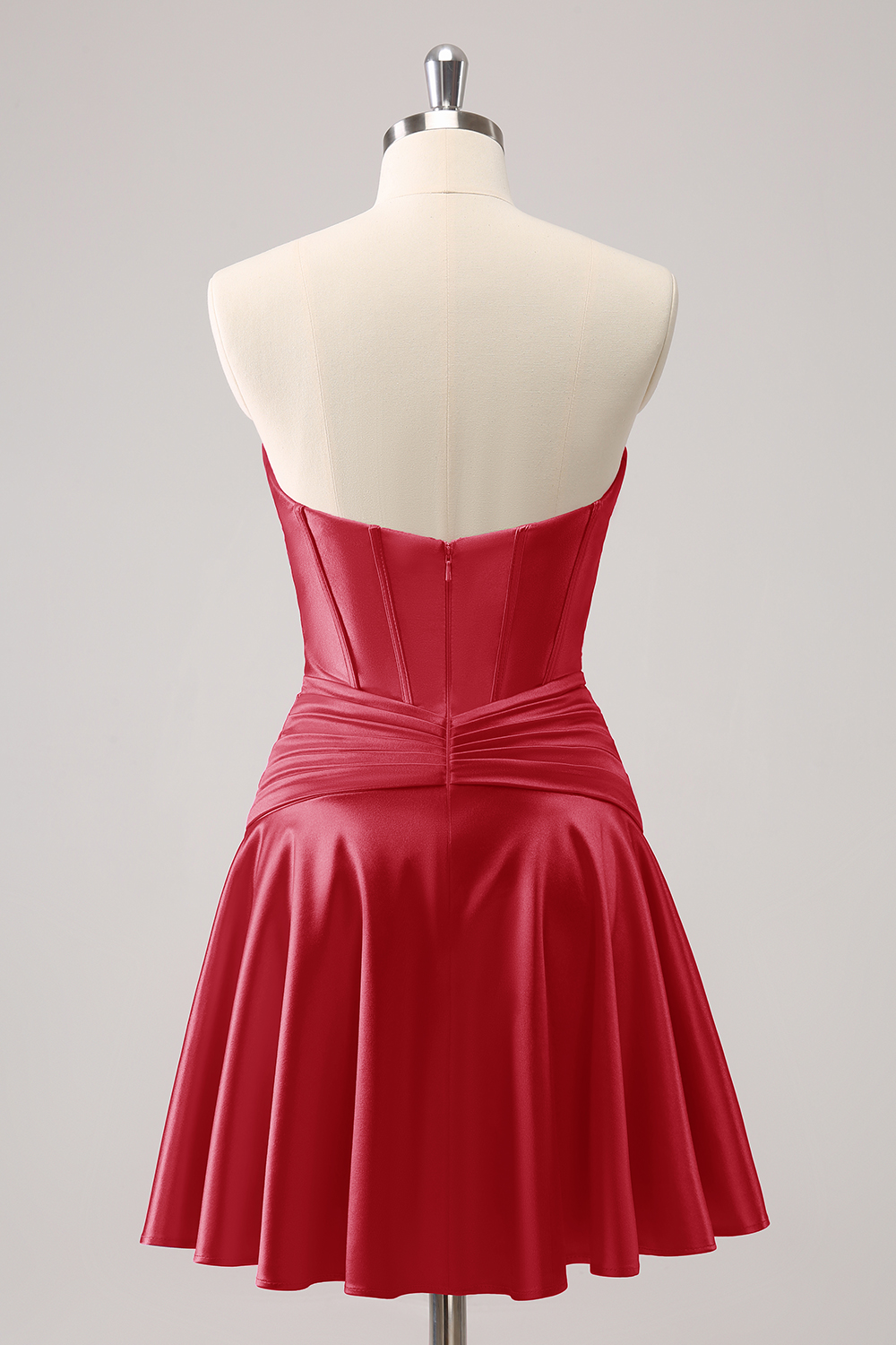 Burgundy Corset Pleated A Line Satin Short Homecoming Dress