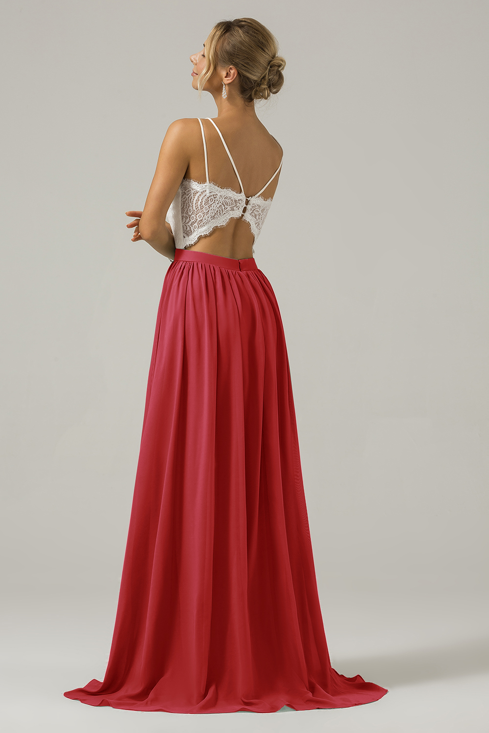 Eucalyptus A-Line Spaghetti Straps Pleated Long Bridesmaid Dress With Lace