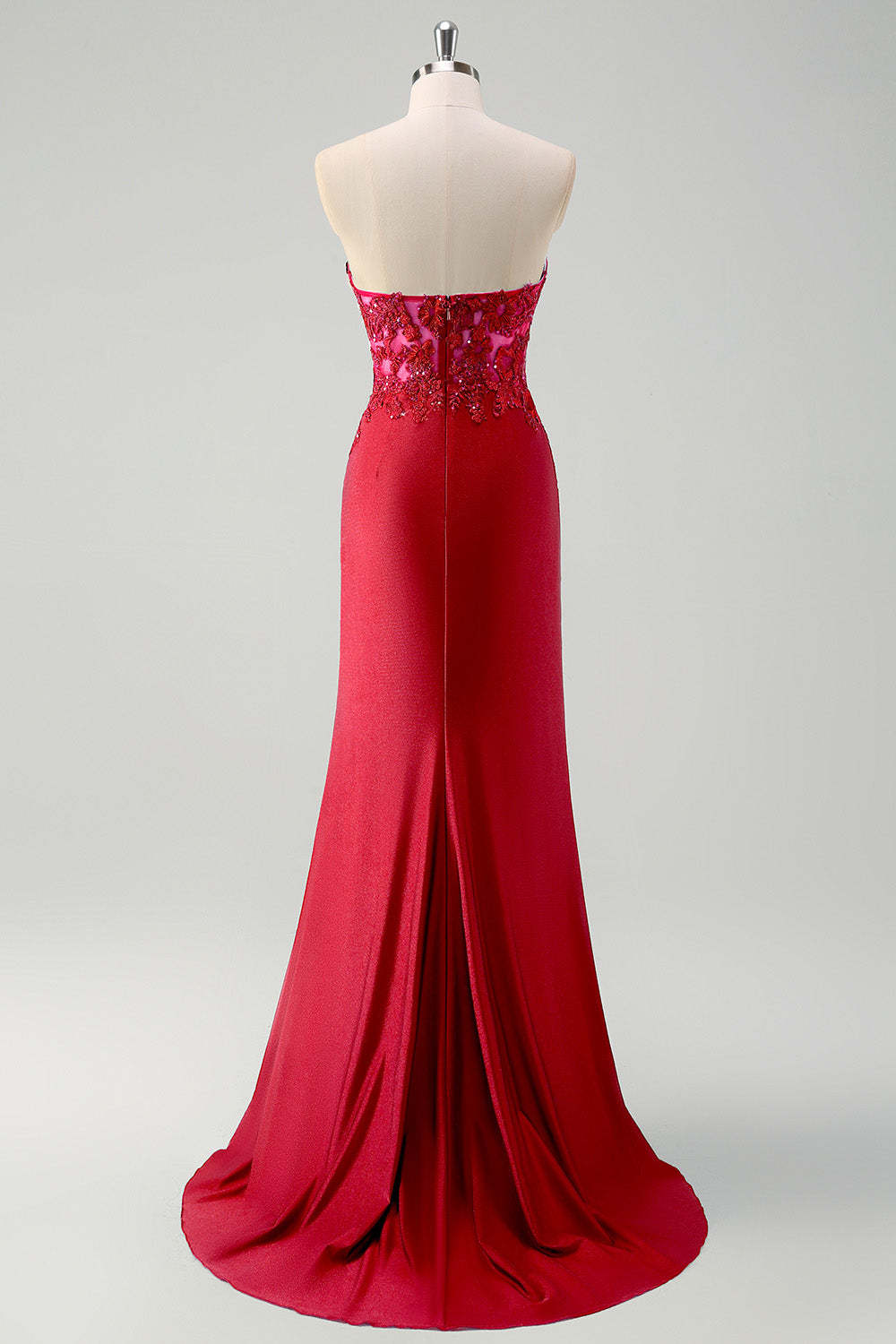 Green Mermaid Applique Strapless Ruched Prom Dress with Slit