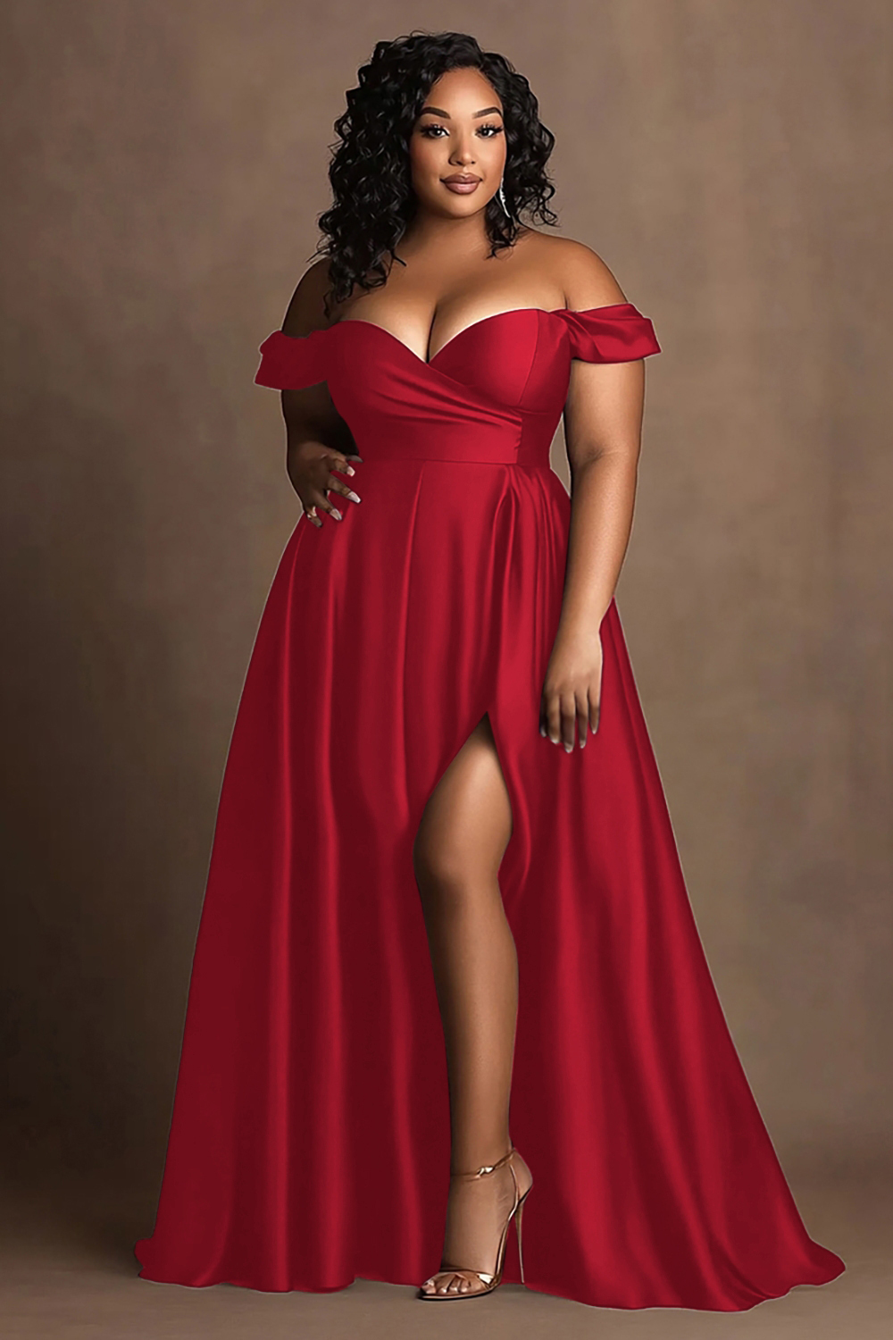 Navy Plus Size Off the Shoulder Long Satin A Line Formal Dress with Slit