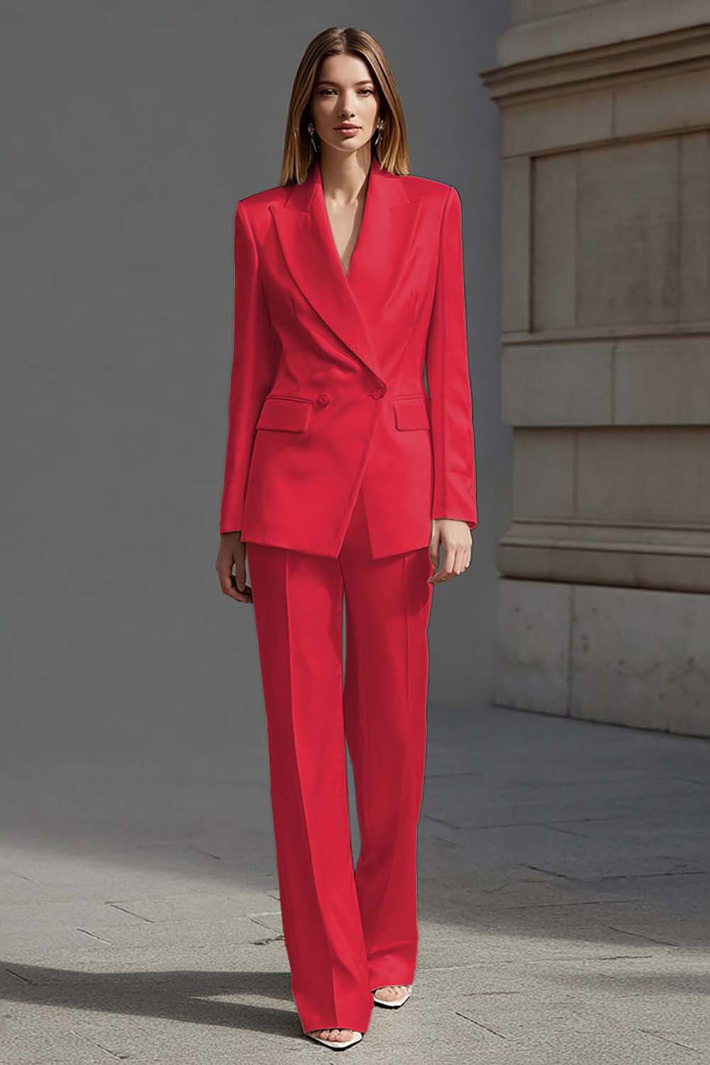 Ivory Peak Lapel Double Breasted Satin 2 Piece Business Suits