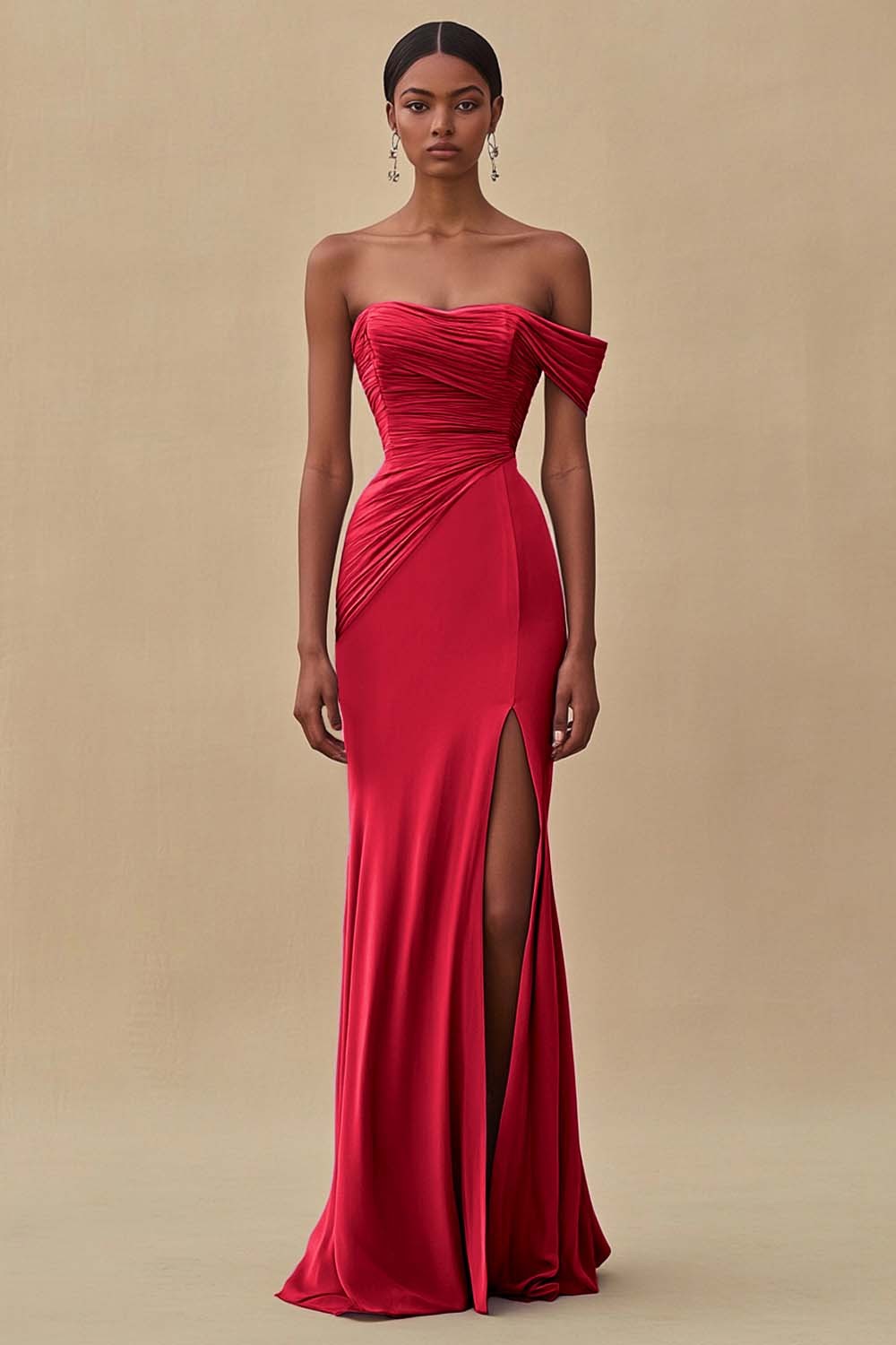 Chiffon Purple Ruched Sheath Formal Dress with Slit