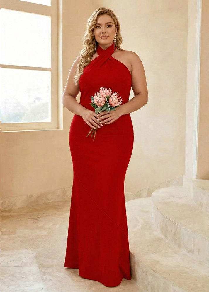 Elegant Brown Mermaid Halter Backless Bridesmaid Dress