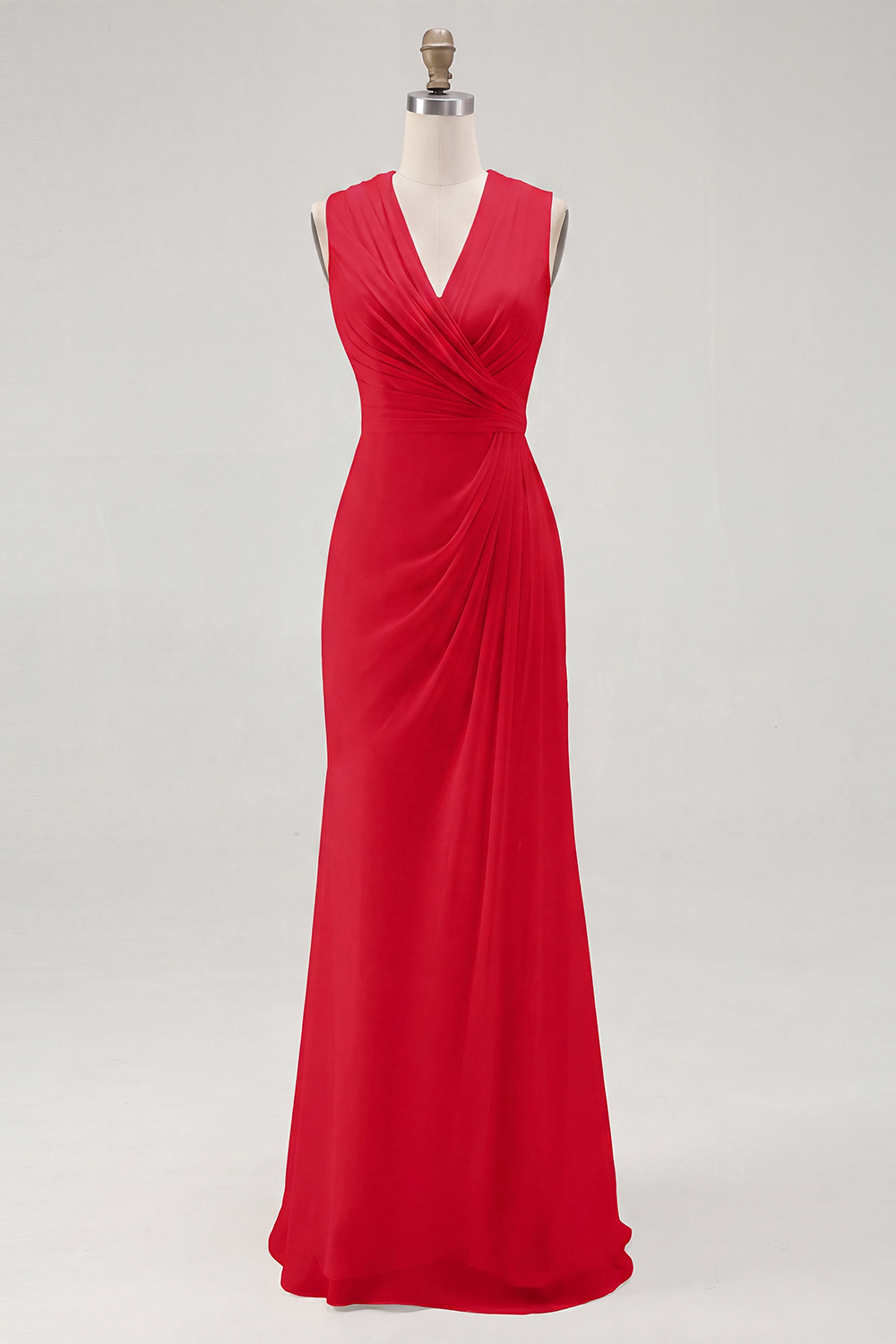 White Chiffon Sheath V-Neck Ruched Maxi Rehearsal Dinner Dress