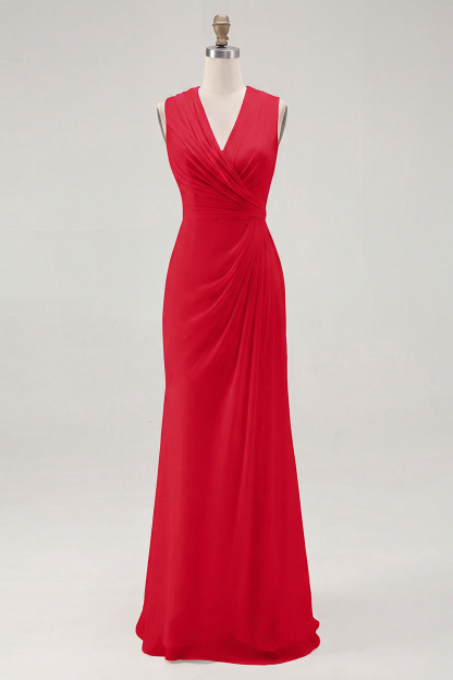 White Chiffon Sheath V-Neck Ruched Maxi Rehearsal Dinner Dress