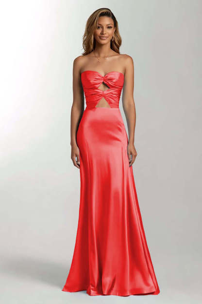 Leely Women Dark Green Mermaid Satin Maxi Formal Dress Sweetheart Keyhole Evening Dress