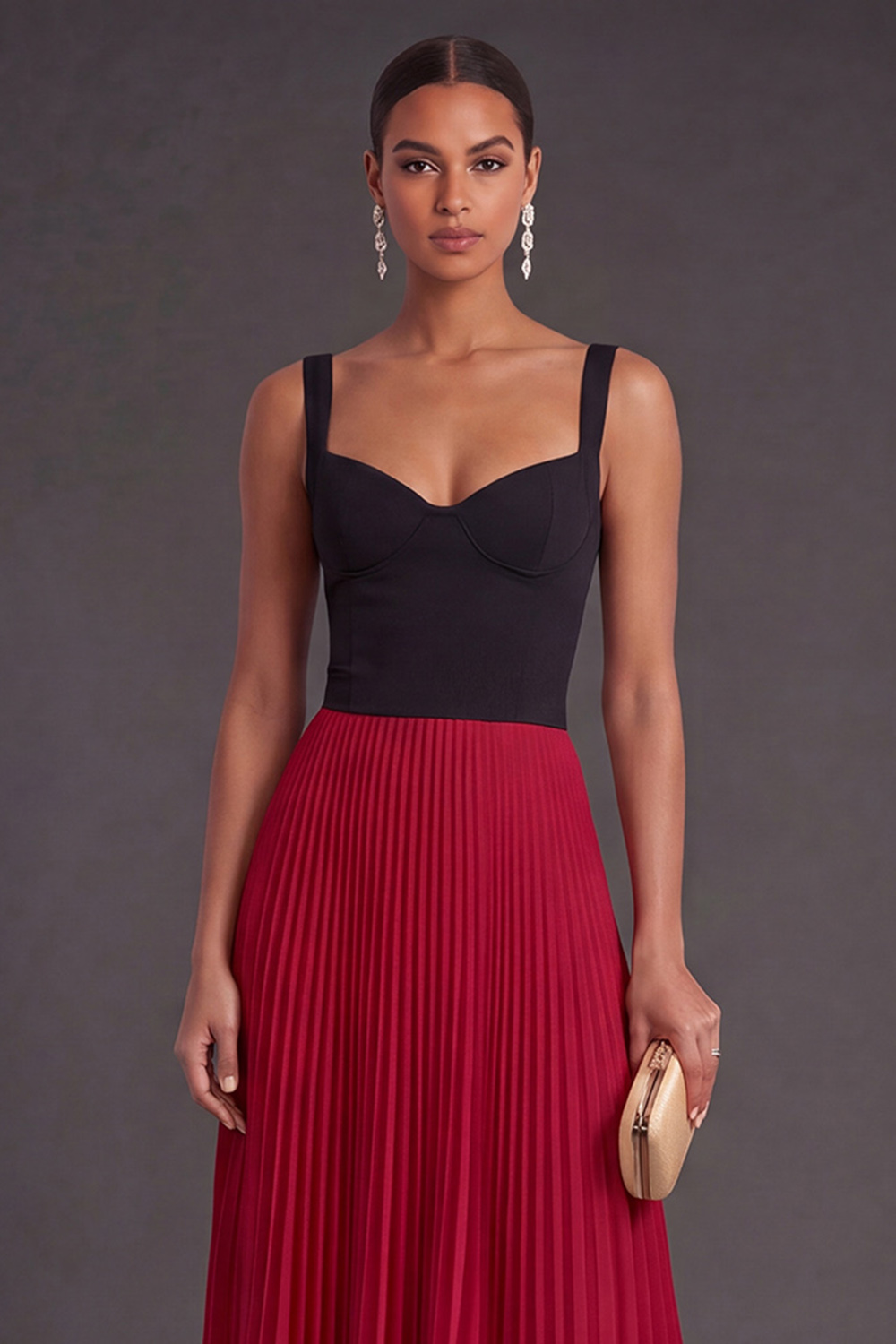 Orange and Fuchsia A Line Pleated Long Formal Dress