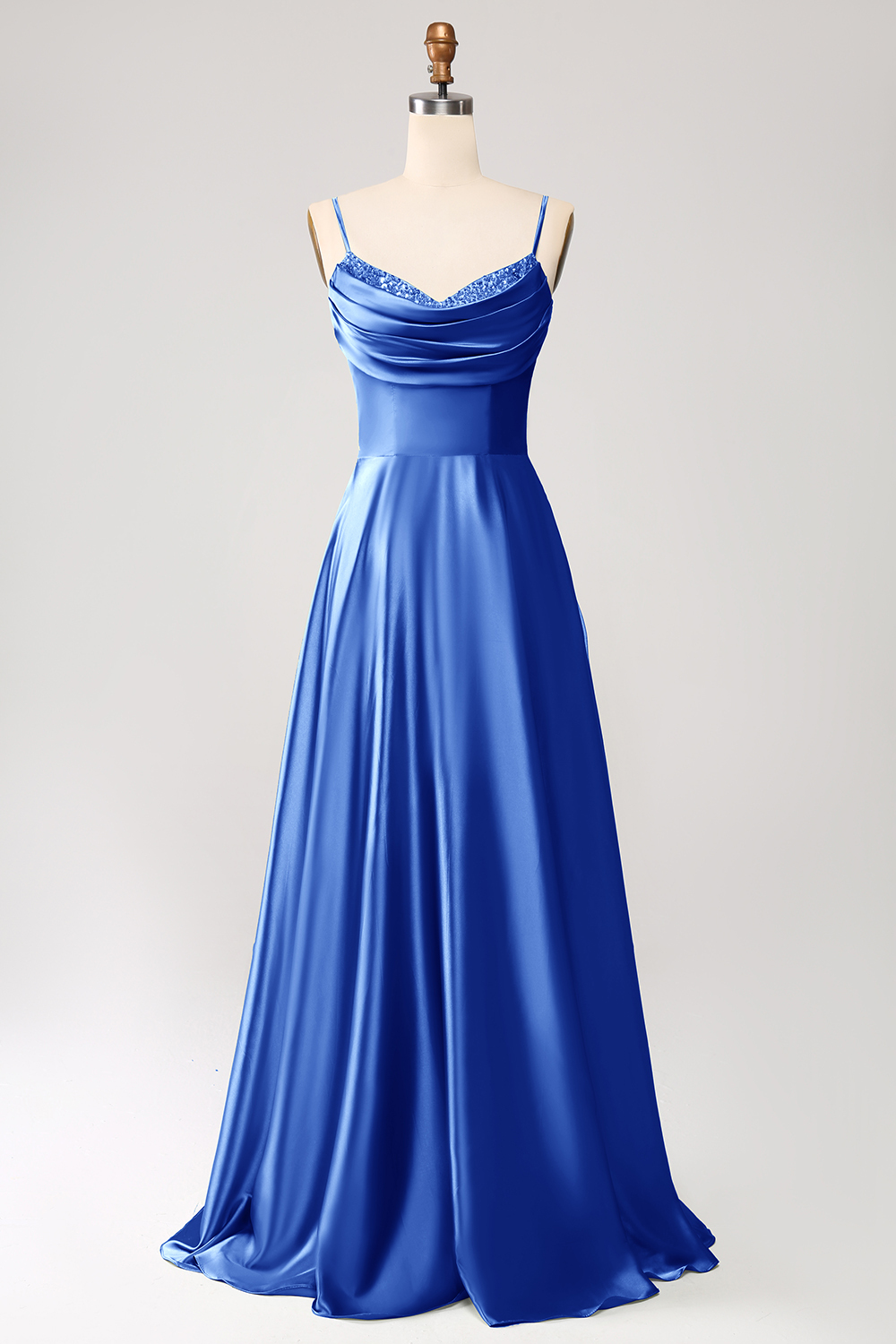 Green A Line Cowl Neck Prom Dress with Sequins