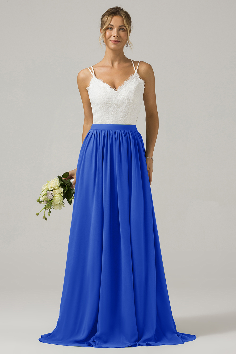 Eucalyptus A-Line Spaghetti Straps Pleated Long Bridesmaid Dress With Lace