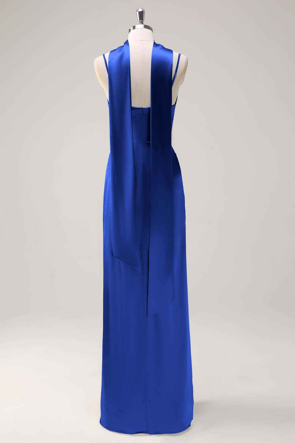 Sage Scoop Neck Sheath Satin Bridesmaid Dress with Ribbon