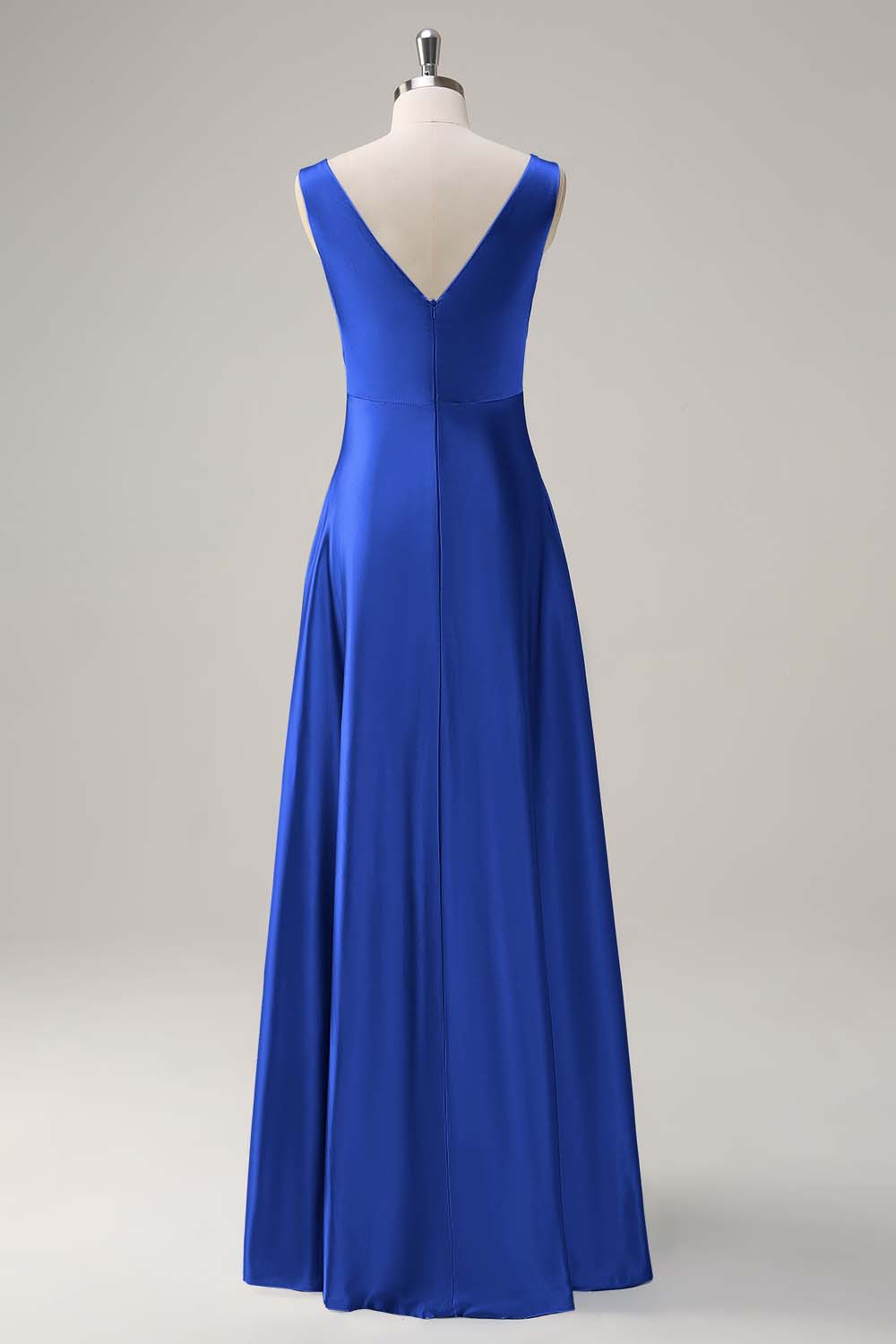 Simple Sky Blue V-Neck Satin A-Line Bridesmaid Dress