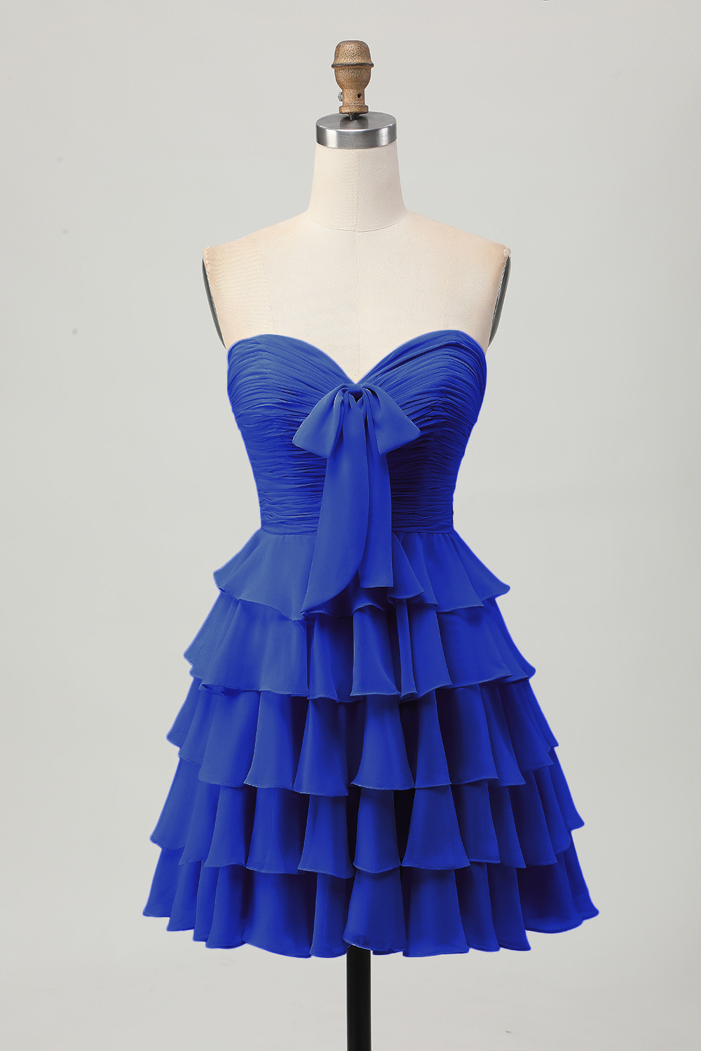 Short Light Yellow Sweetheart Ruffled A Line Tiered Homecoming Dress with Bow