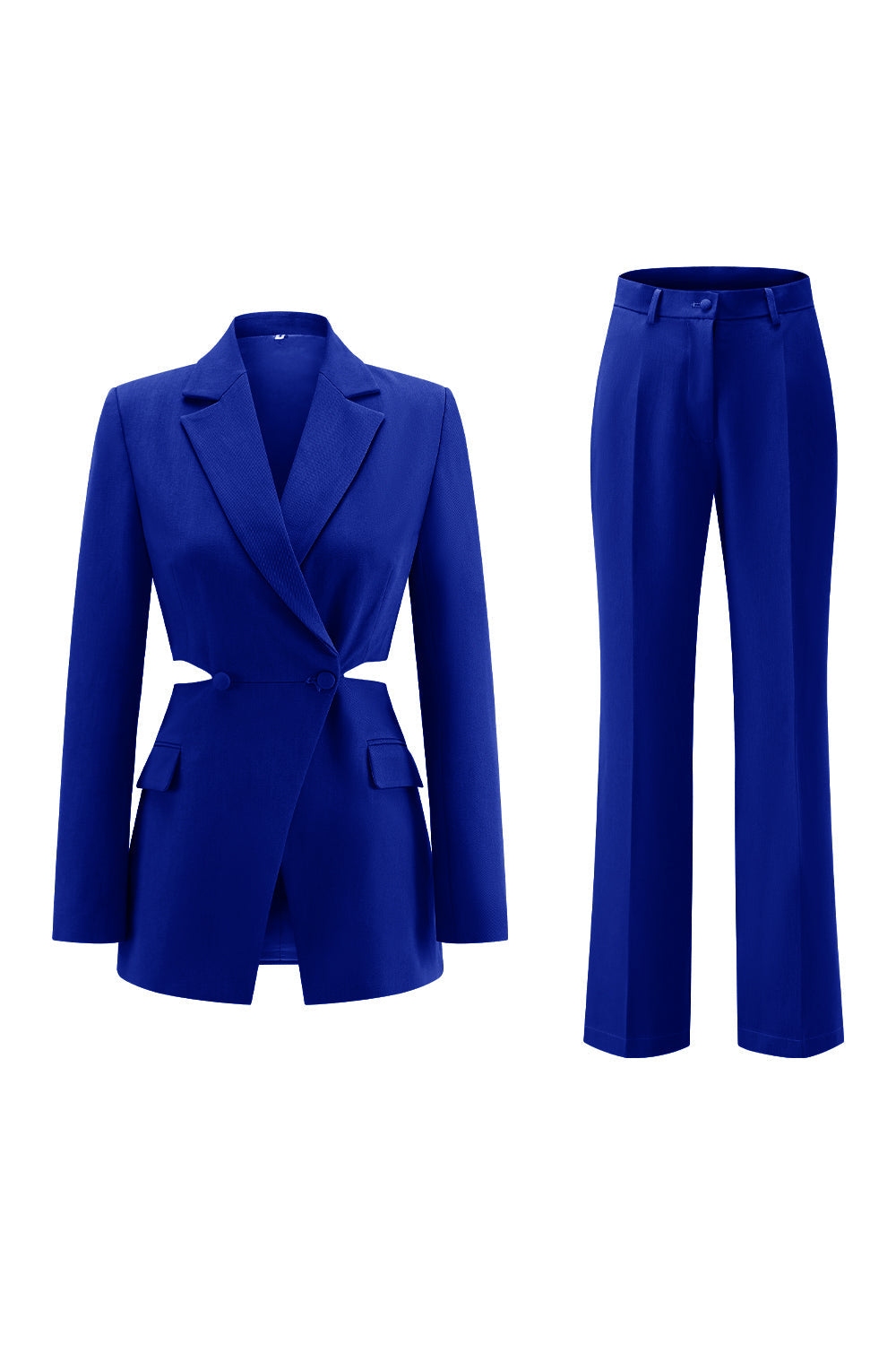 Grey Blue 2 Piece Notched Lapel Cut Out Women Prom Suits