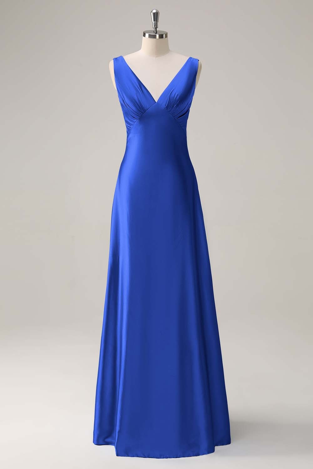 Simple Sky Blue V-Neck Satin A-Line Bridesmaid Dress
