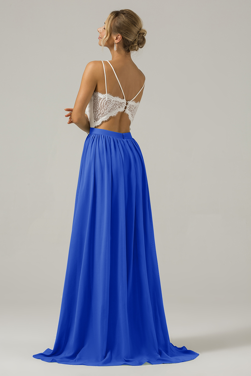 Eucalyptus A-Line Spaghetti Straps Pleated Long Bridesmaid Dress With Lace