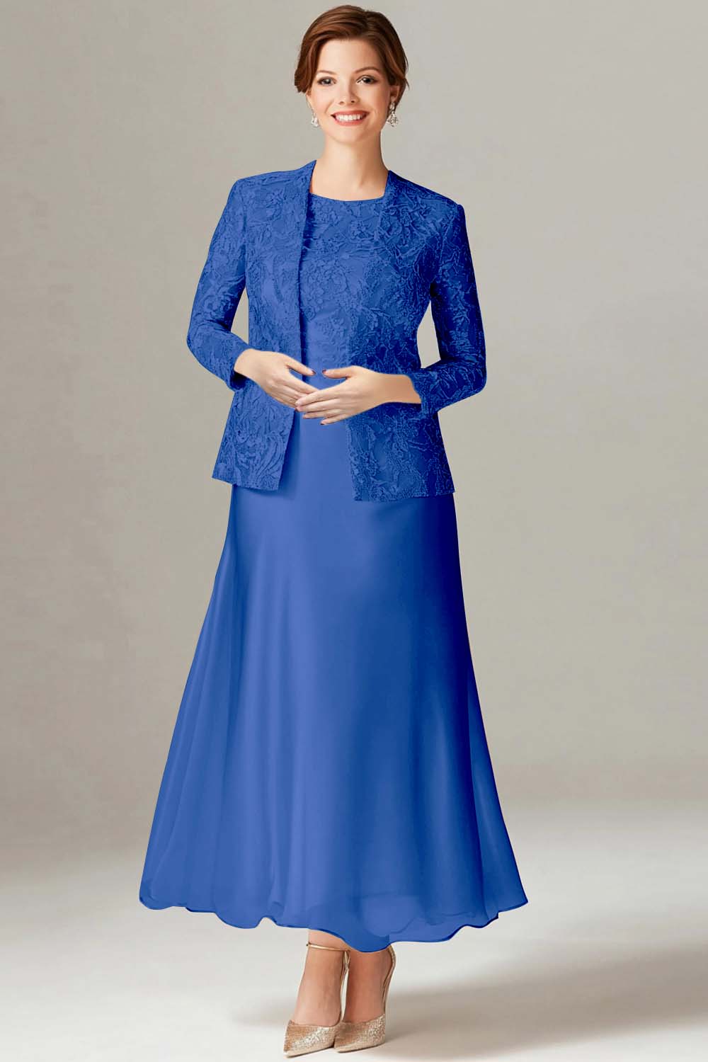 Champagne A-Line Mother of the Bride Dress with Lace Jacket