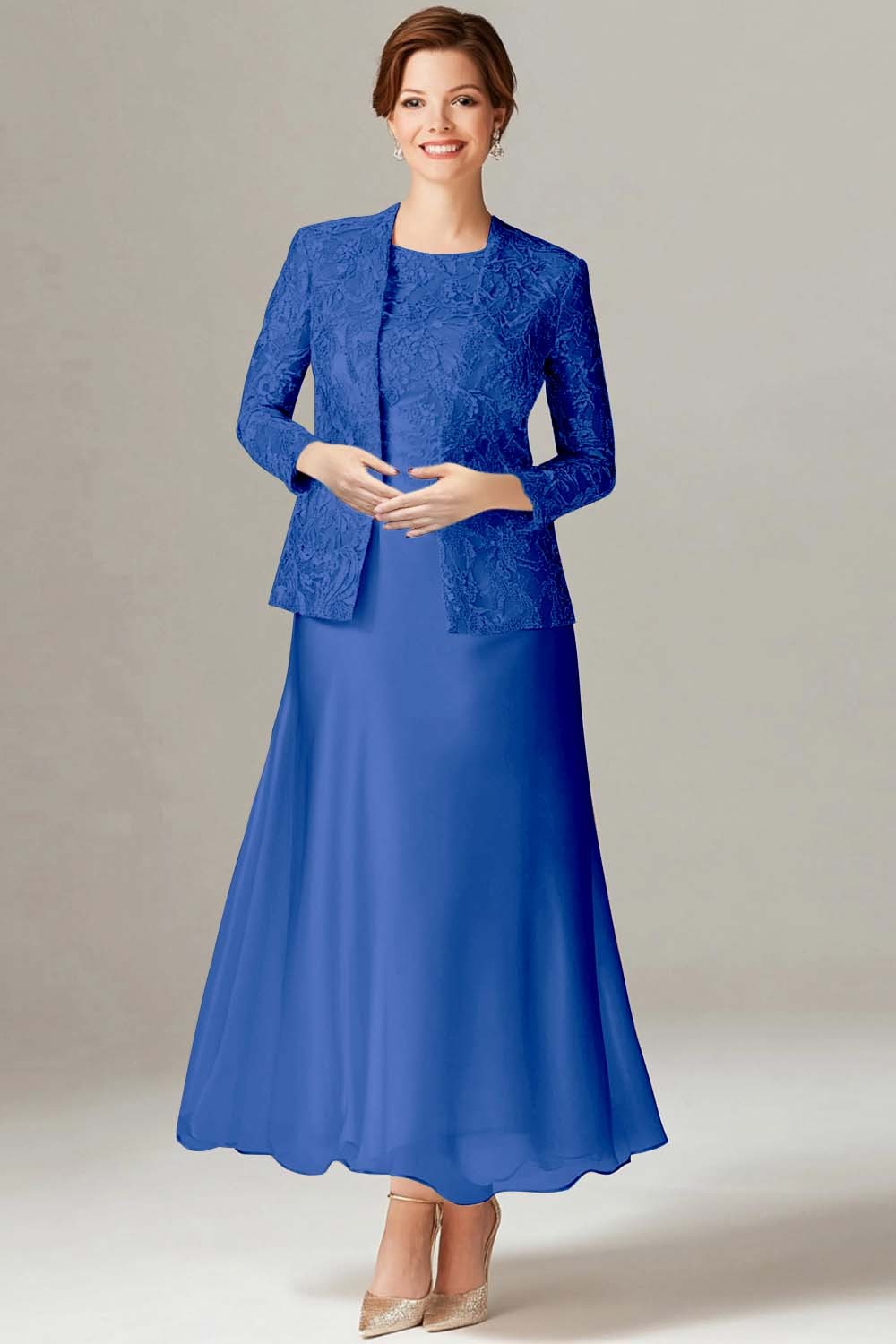 Champagne A-Line Mother of the Bride Dress with Lace Jacket