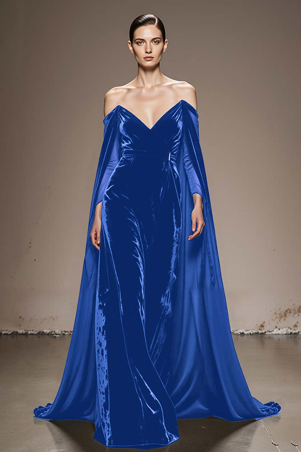 Black Velvet Off the Shoulder Long Evening Dress with Sleeves