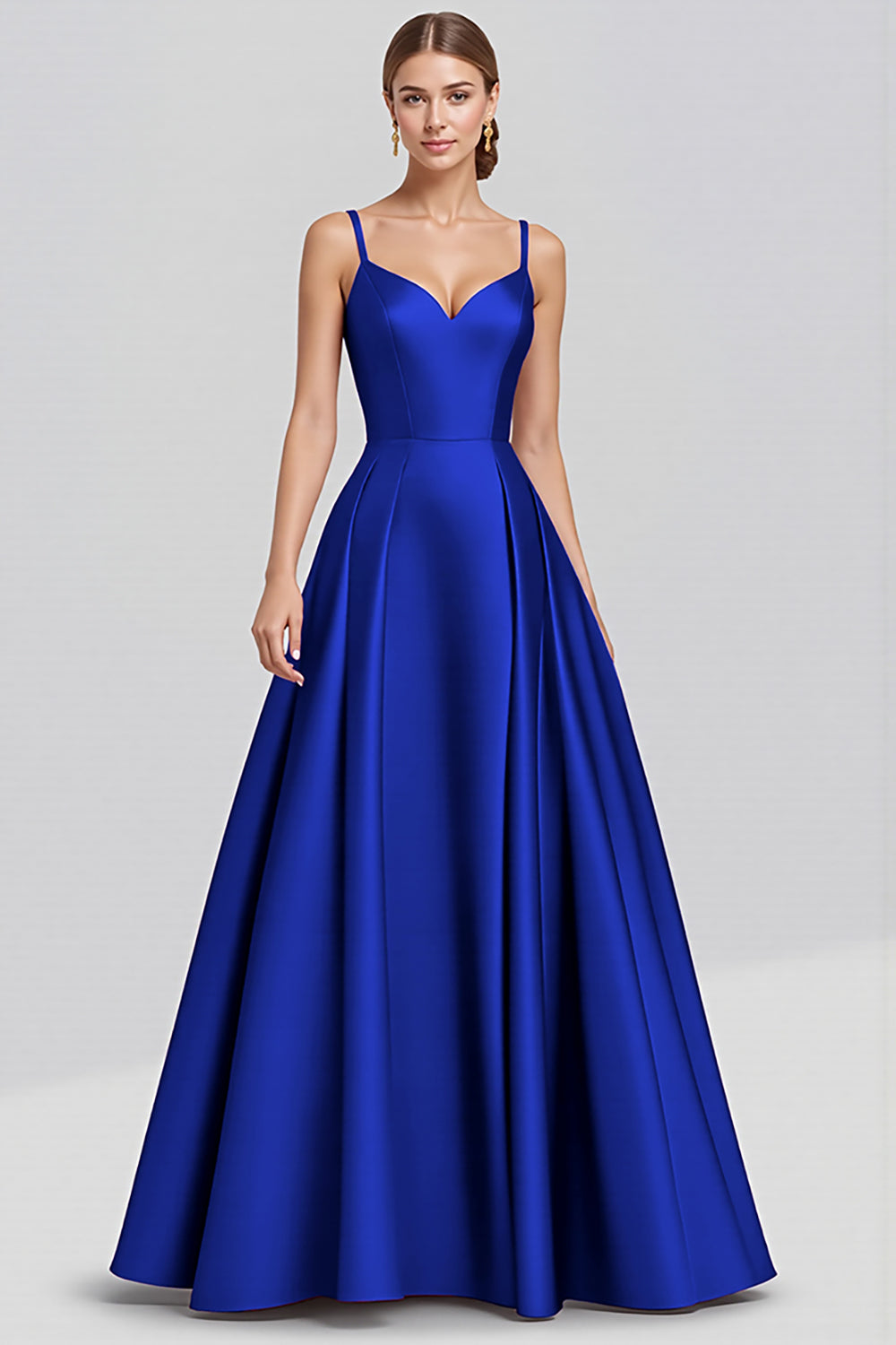 Black A Line Satin Spaghetti Straps Maxi Formal Dress