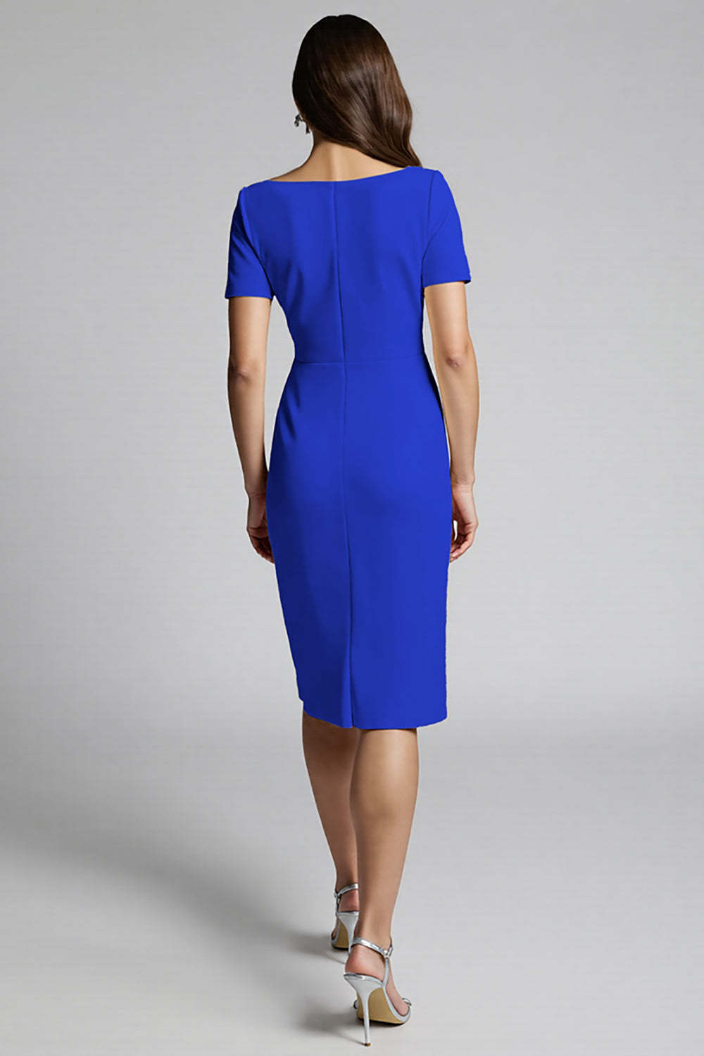 Dusty Blue Midi Bodycon Satin Work Dress with Slit