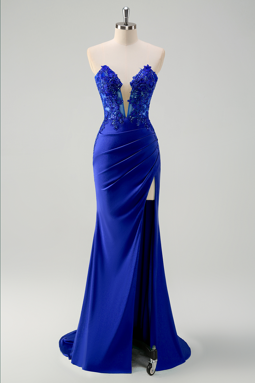 Green Mermaid Applique Sweetheart V-Neck Prom Dress with Slit